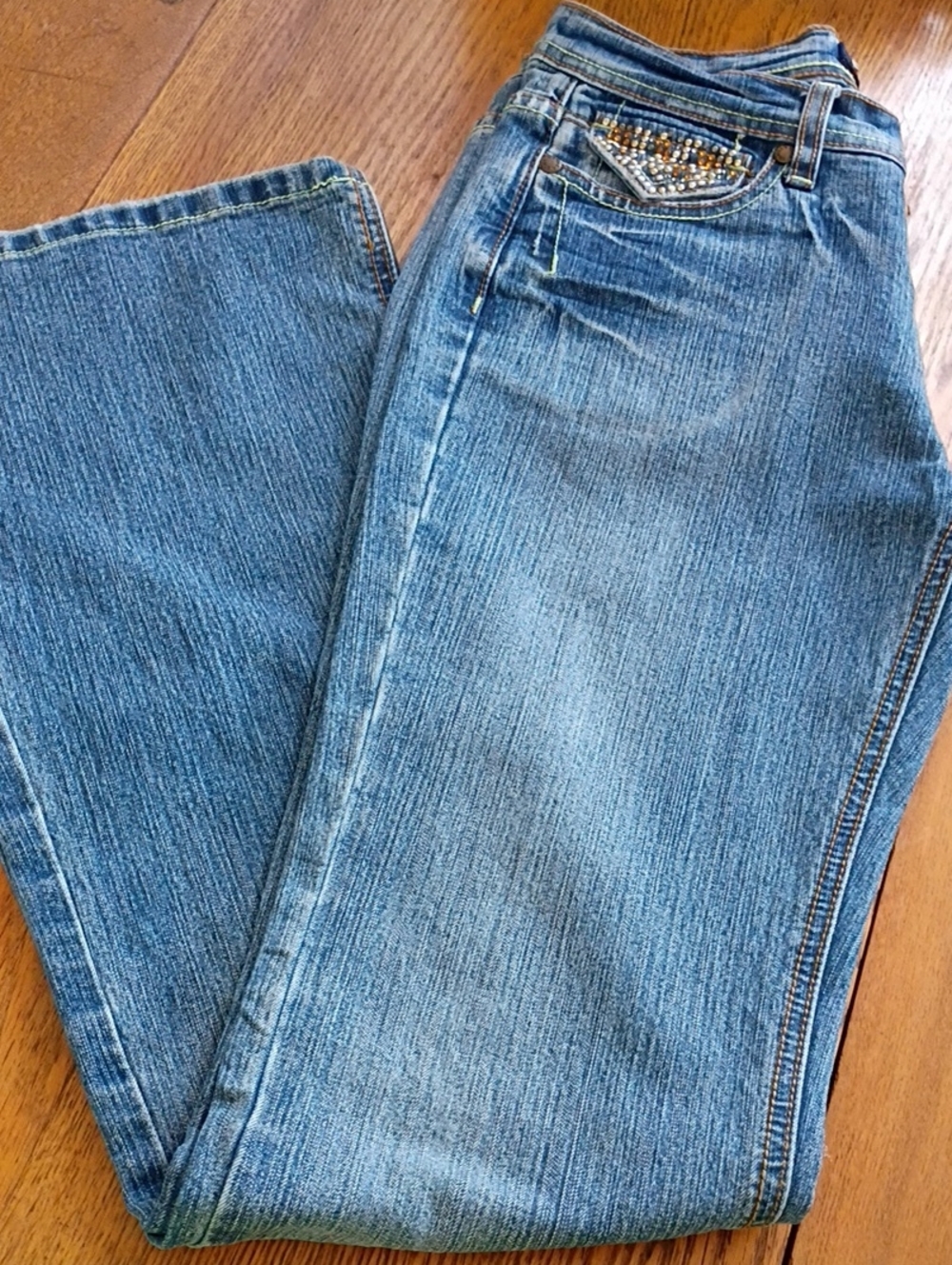 Vanilla Star Medium Blue Y2K Flare Jeans with Rhinestone Pockets Junior Size 5